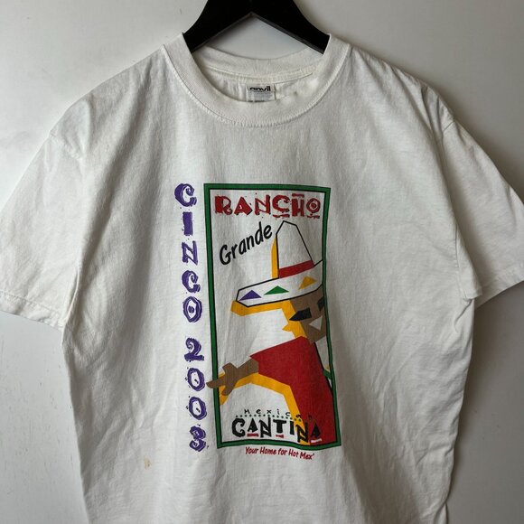 2003 Vintage Y2K Cinco Rancho Mexico T Shirt White Large L Summer Mexican Solid - Picture 15 of 16